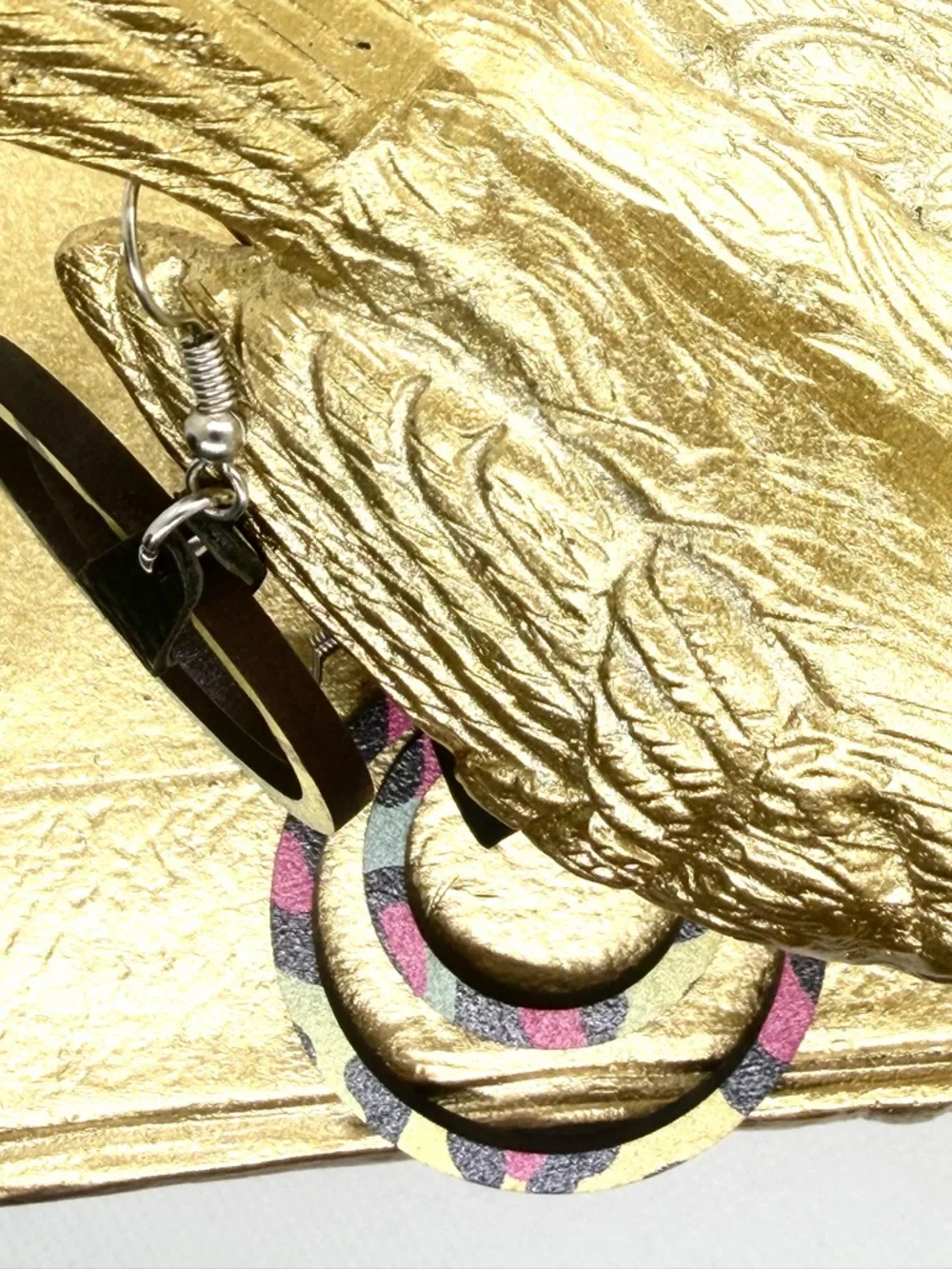 Handmade Lasercut Bright Leopard Print Hoop Earrings - Picture 5 of 5